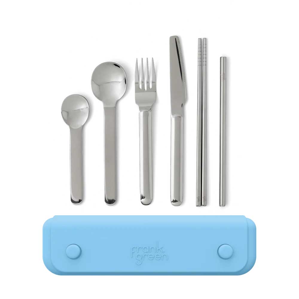 frank green 6 Piece Cutlery Set in Silicone Pouch Sky Blue